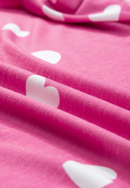 Heart Long Sleeve Top and Elastic Waist Shorts Set -