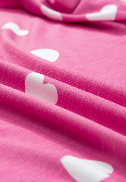 Heart Long Sleeve Top and Elastic Waist Shorts Set -