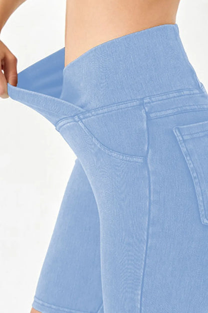 Asymmetrical Waist Denim Shorts -