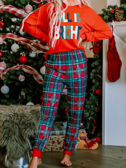 ALL IS BRIGHT Graphic Plaid Pajamas Set - Red