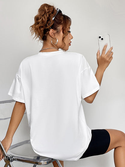 Round Neck Short Sleeve Ghost Graphic T-Shirt - White