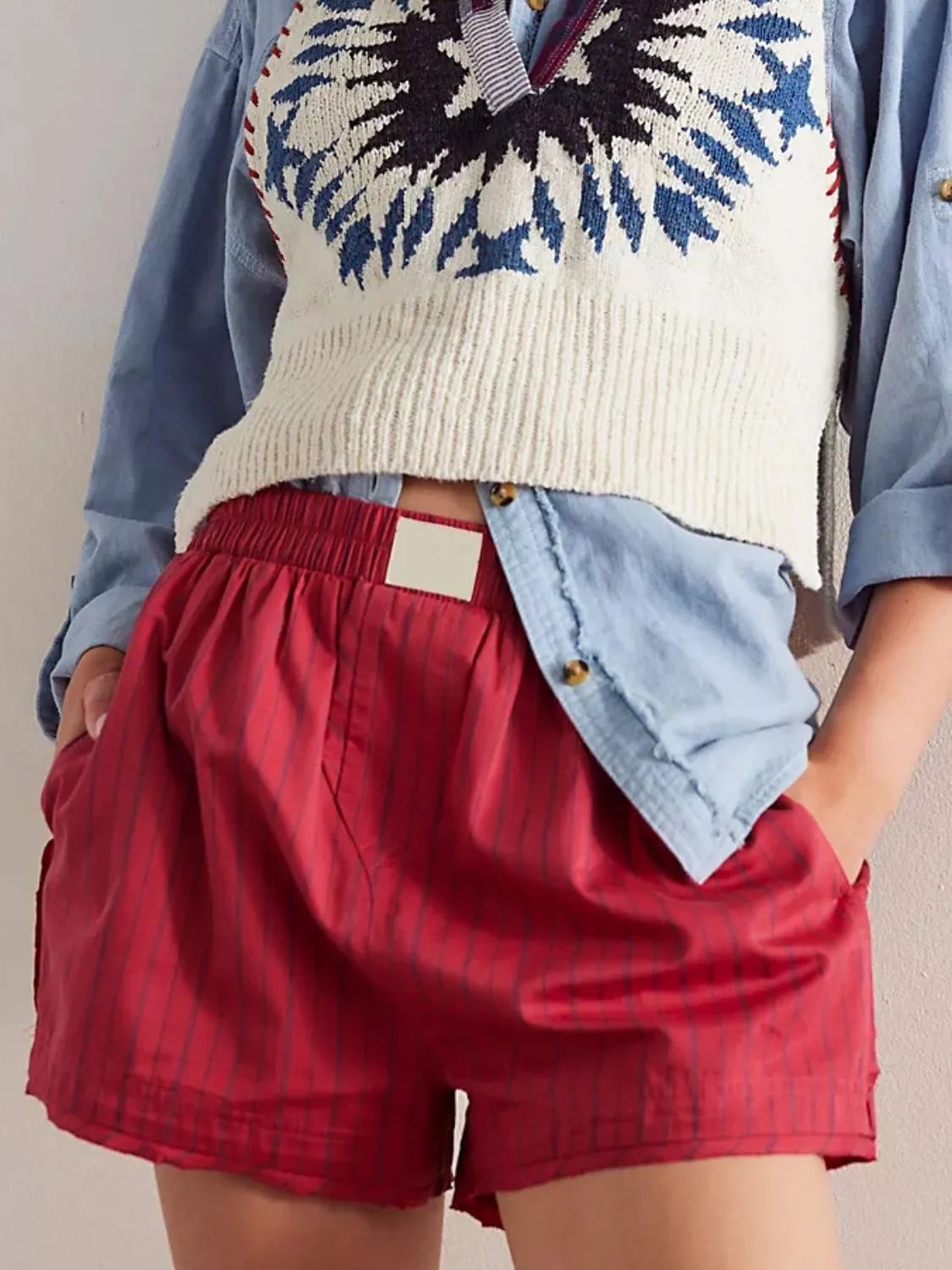 Striped Elastic Waist Shorts -