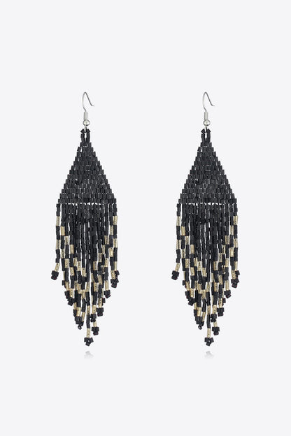 Beaded Dangle Earrings - Black One Size
