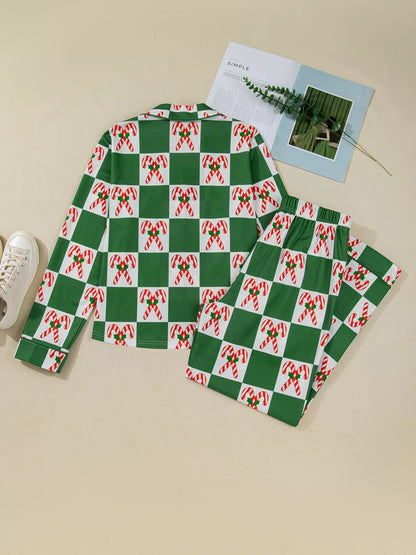 Candy Cane Checkered Pattern Pajama Set -