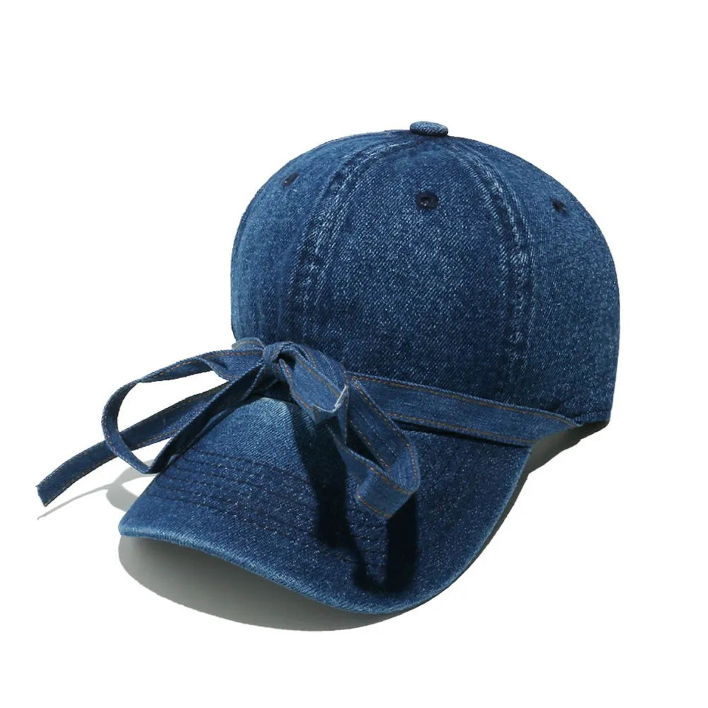 Washed Bow Denim Baseball Cap -