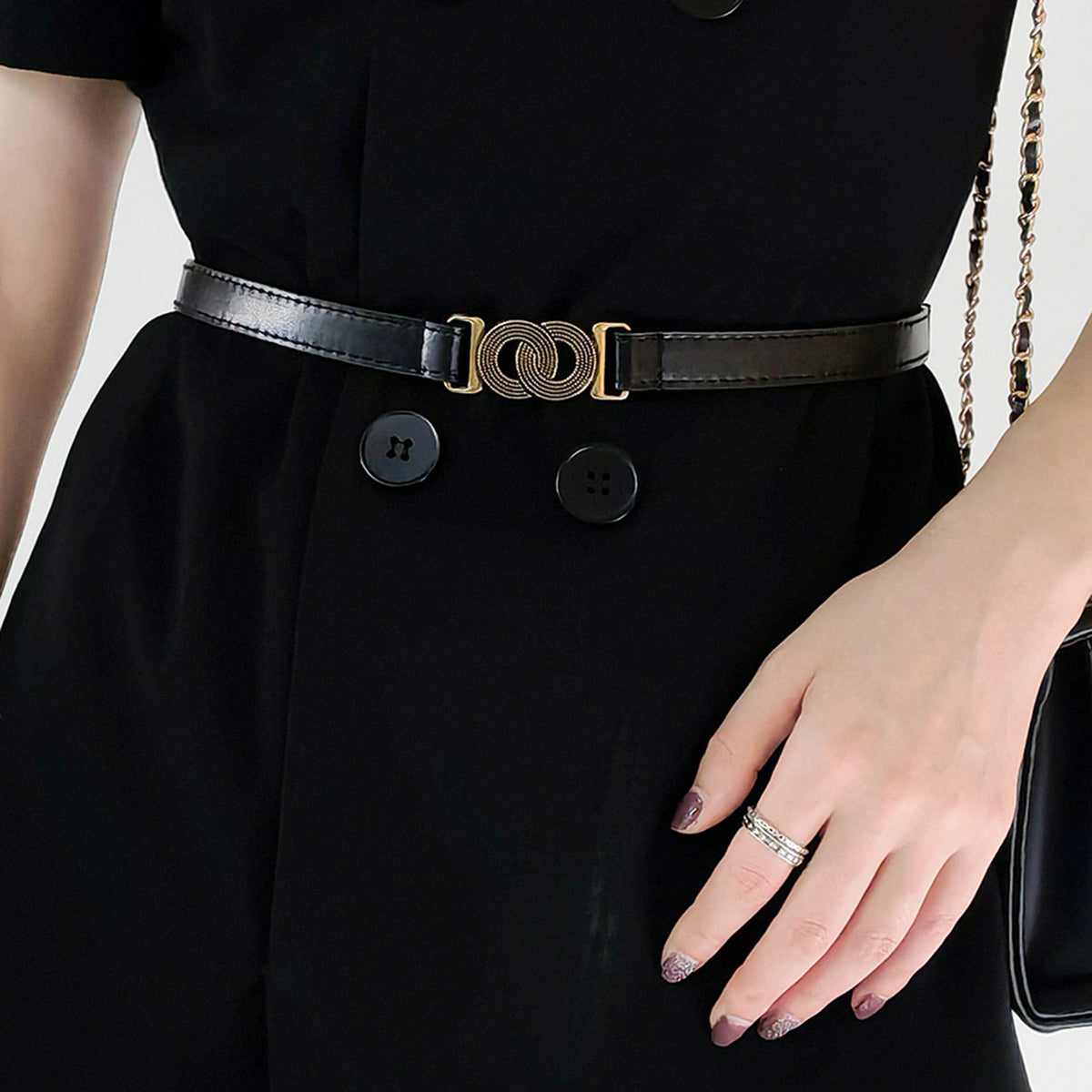 Alloy Buckle PU Belt - Black One Size