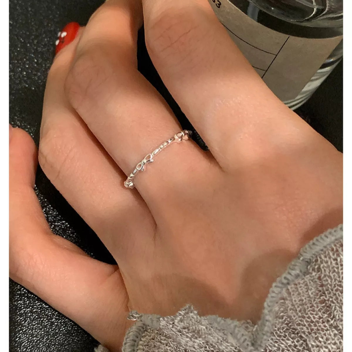 925 Sterling Silver Bow Open Ring -