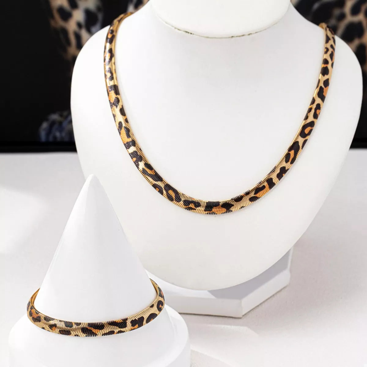 Chunky Leopard Necklace and Bracelet Jewelry Set -