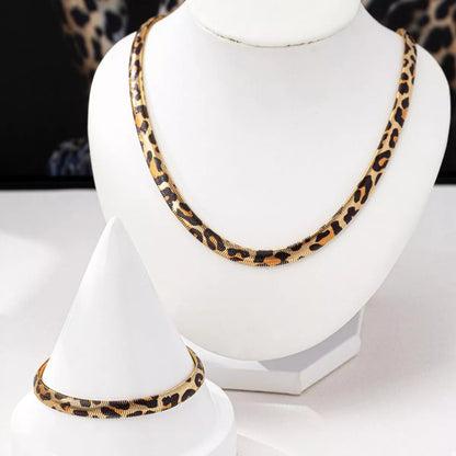 Chunky Leopard Necklace and Bracelet Jewelry Set -