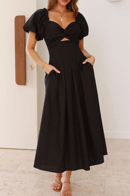 Sweetheart Neck Puff Sleeve Dress -