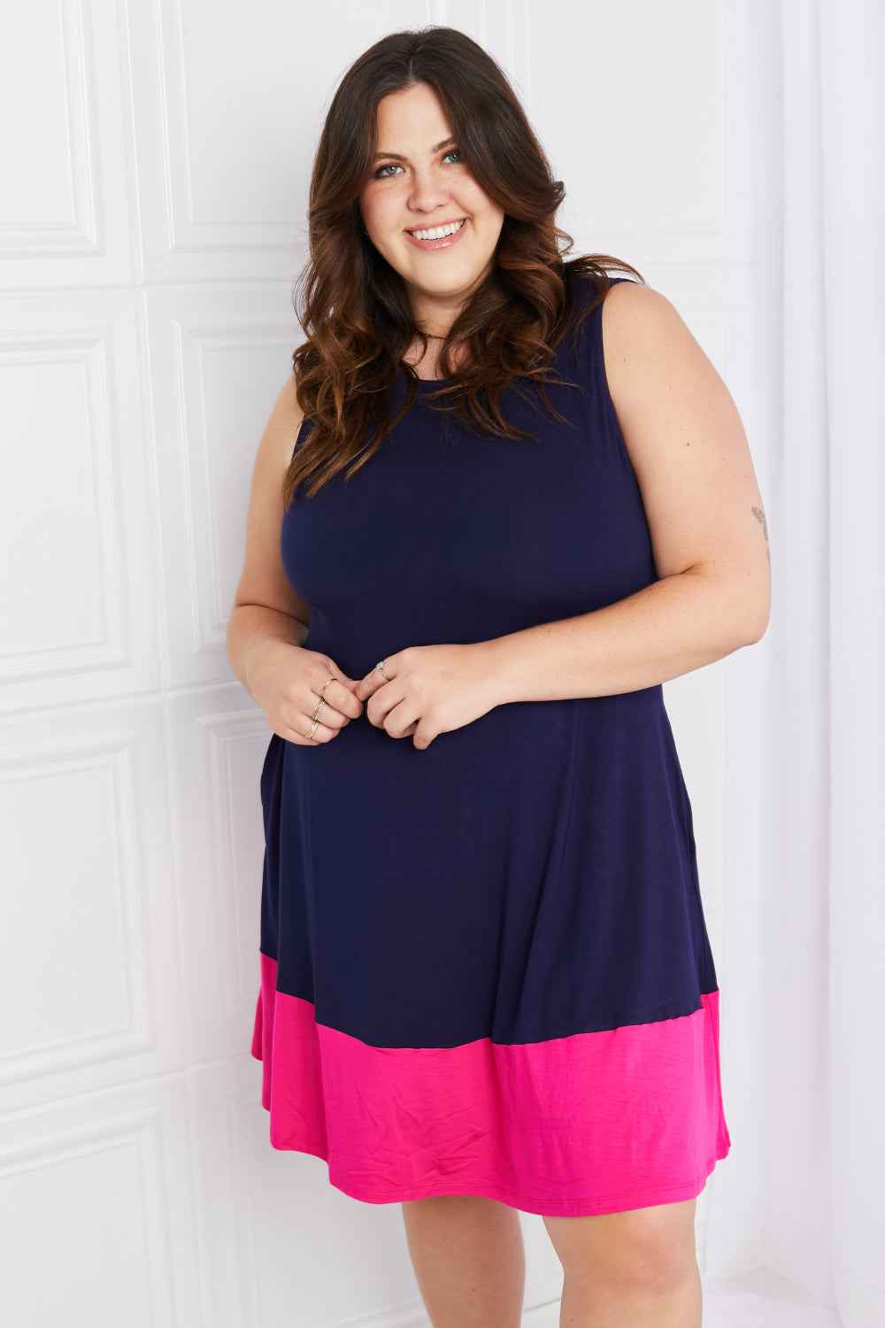 Full Size Two-Tone Sleeveless Mini Dress