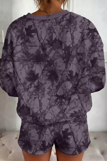 Abstract Camo Print Baggy Pullover Shorts Set -