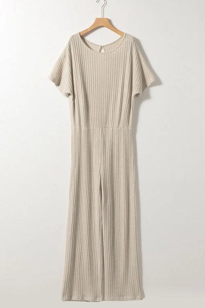 Ribbed Knit Wide Leg Jumpsuit -