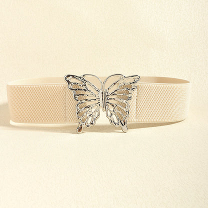 Butterfly Alloy Buckle Elastic Belt - Light Yellow One Size