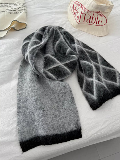 Diamond Pattern Fuzzy Knit Scarf -