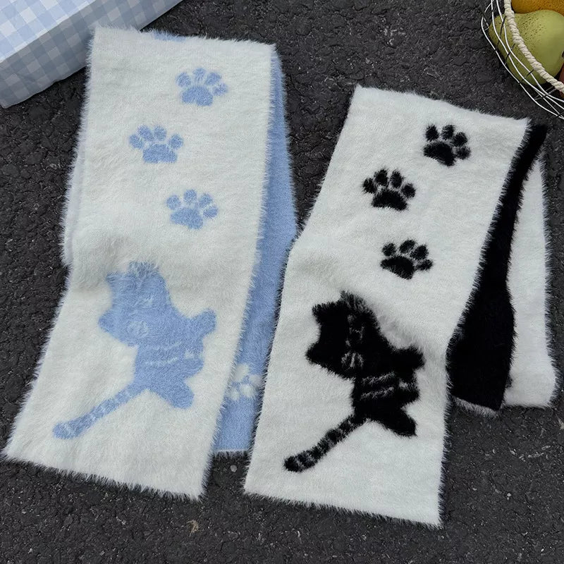 Cute Cat Paw Print Plush Scarf -