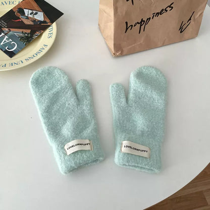 Warm Plush Knitted Mitten Gloves - Mint Green One Size