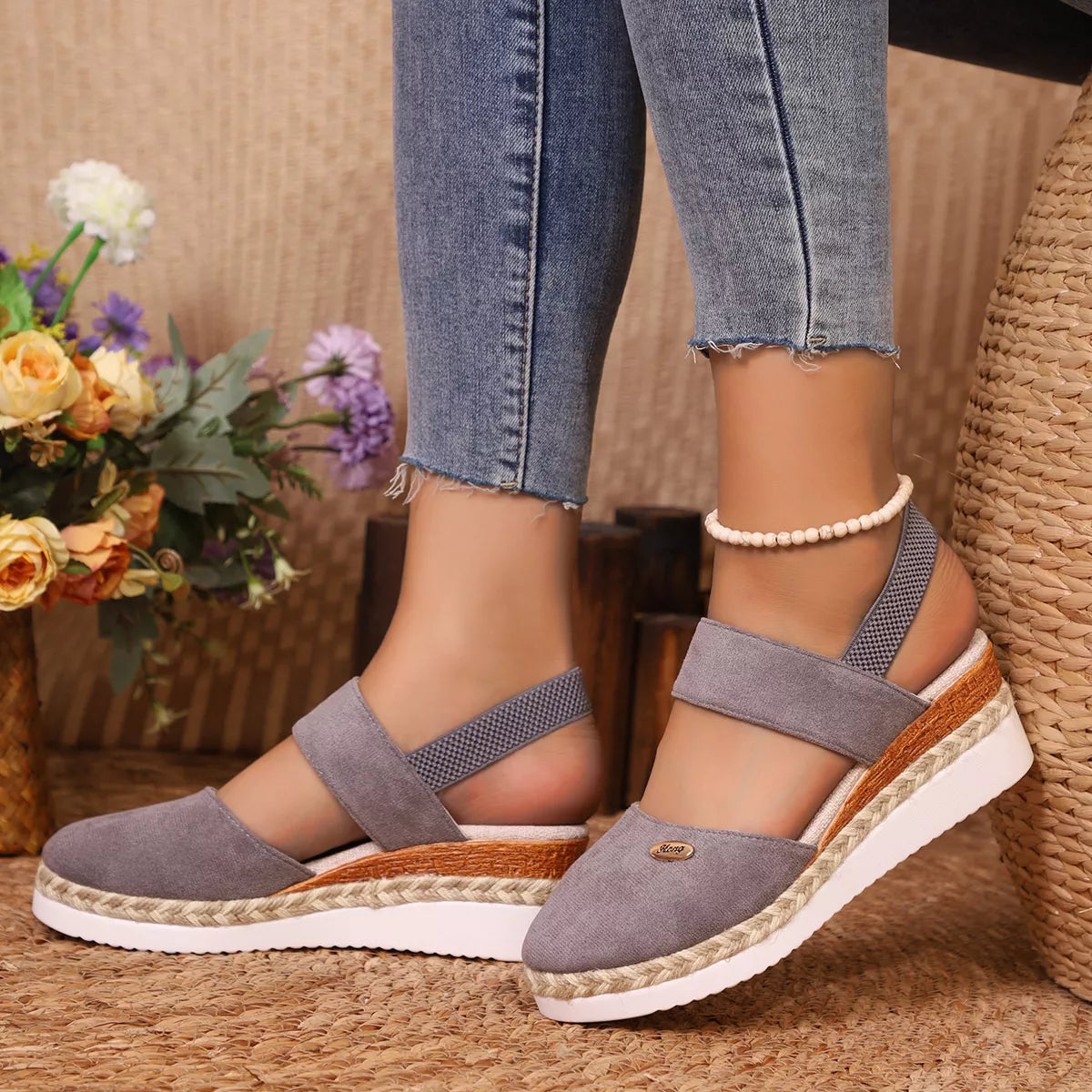 Espadrille Wedge Sandals - Gray