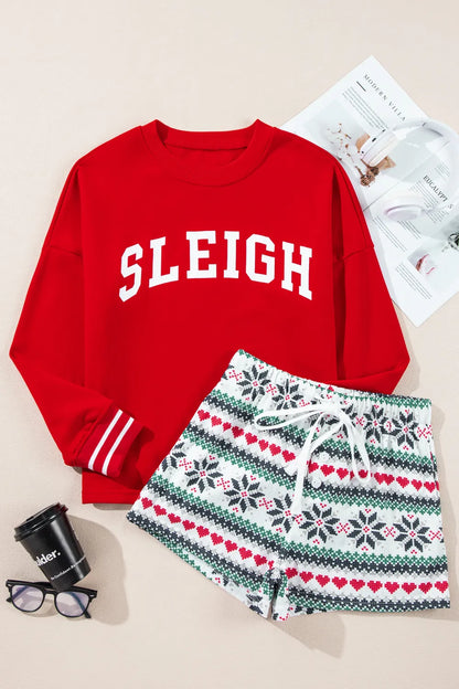 Letter Graphic Top and Printed Shorts Lounge Set -