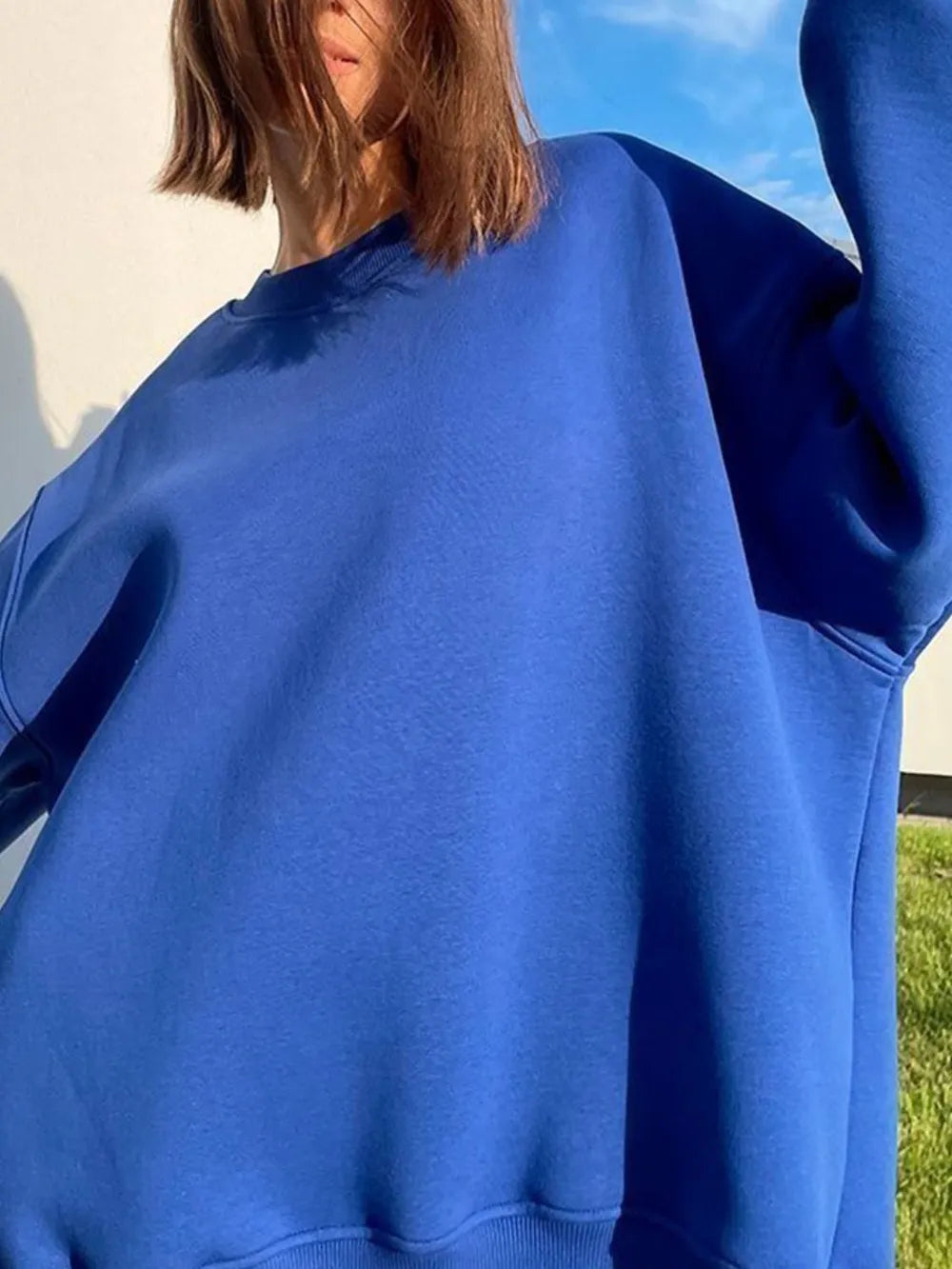 Round Neck Dropped Shoulder Long Sleeve Sweatshirt -
