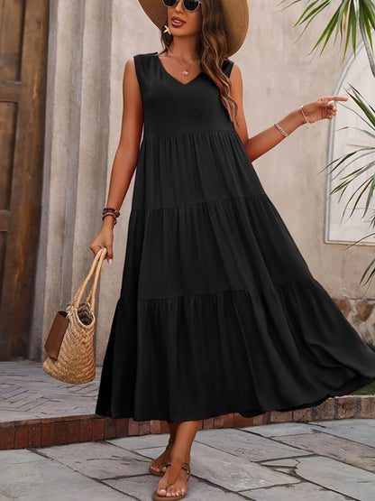 Tiered V-Neck Sleeveless Dress -