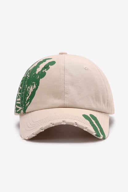 Graphic Distressed Adjustable Baseball Cap - Sand One Size