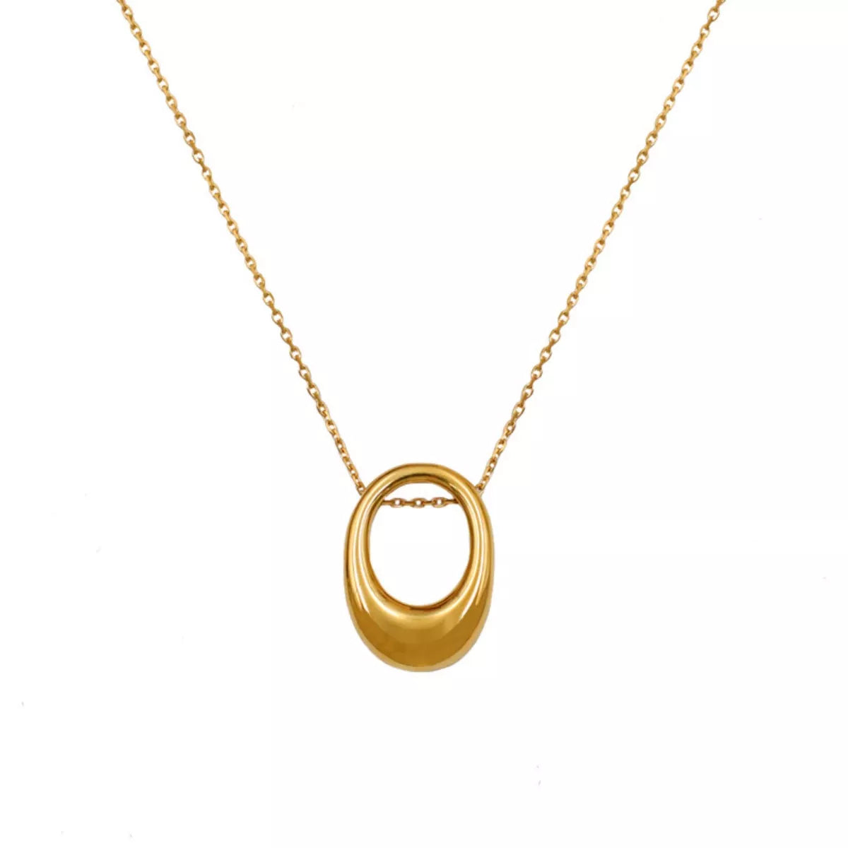 Gold-Plated Oval Pendant Necklace -