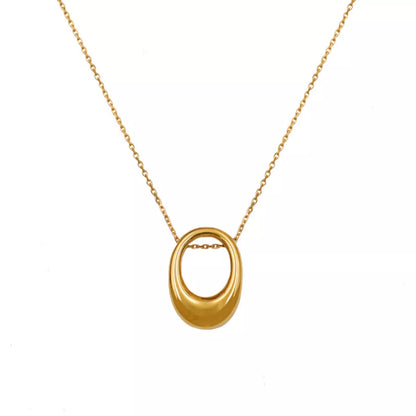 Gold-Plated Oval Pendant Necklace -