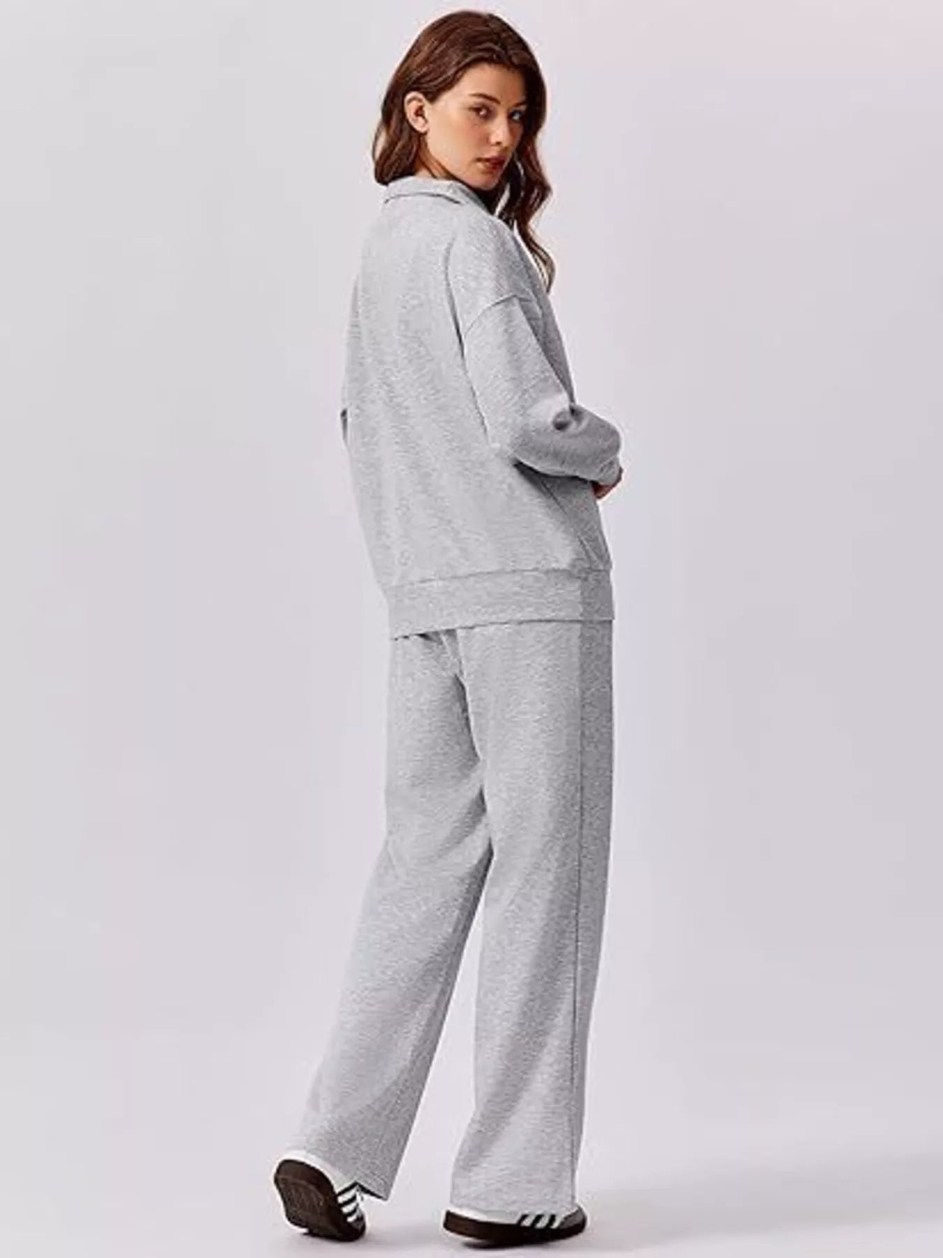 Relaxed Fit Quarter-Zip Top and Pants Set -
