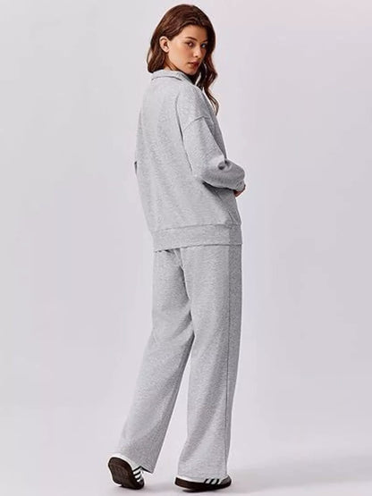 Relaxed Fit Quarter-Zip Top and Pants Set -