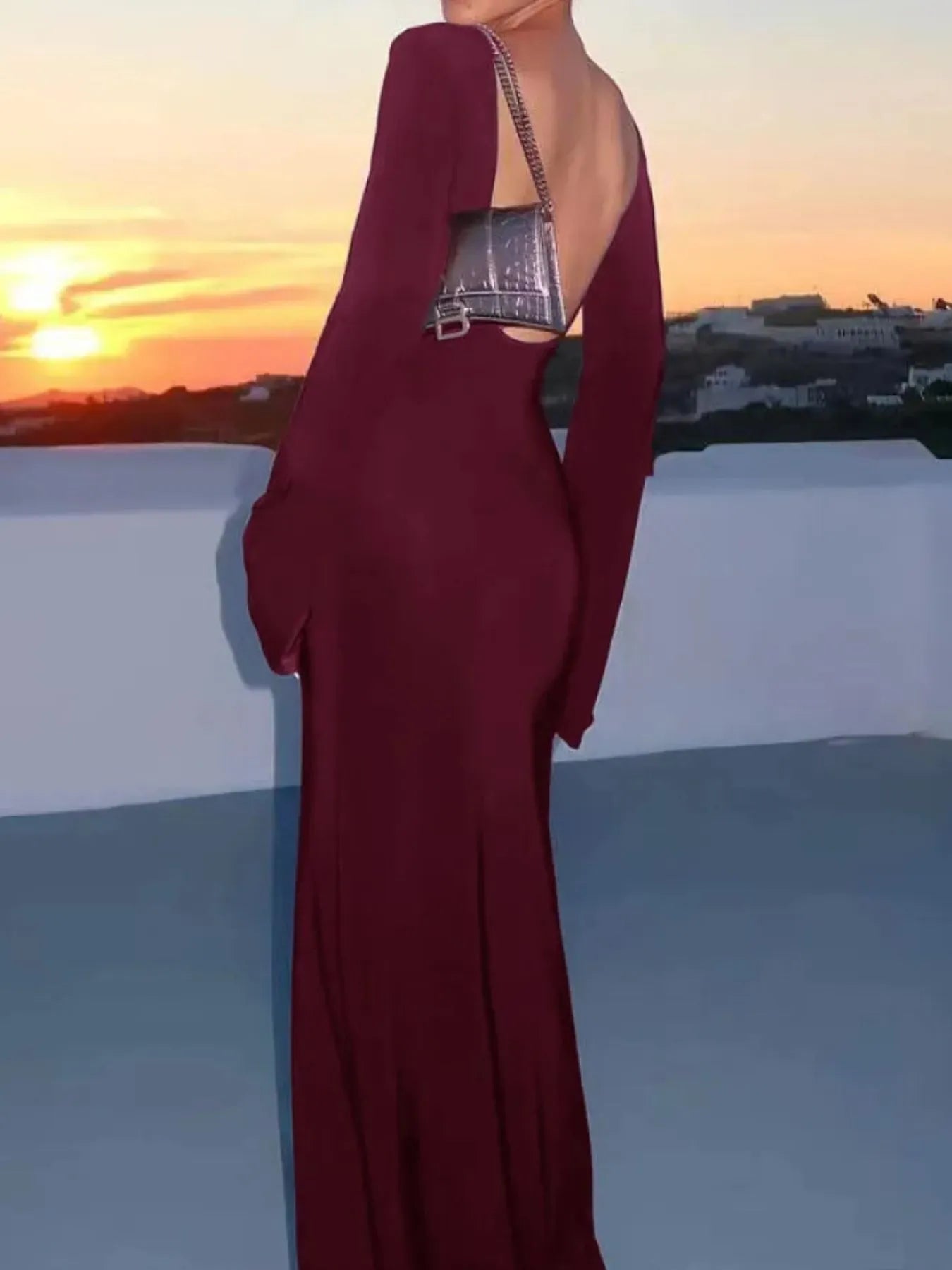 Backless Long Sleeve Maxi Cover-Up -