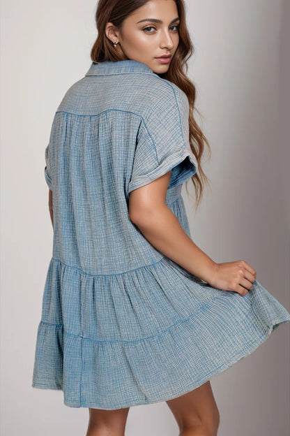 Tiered Notched Short Sleeve Dress -