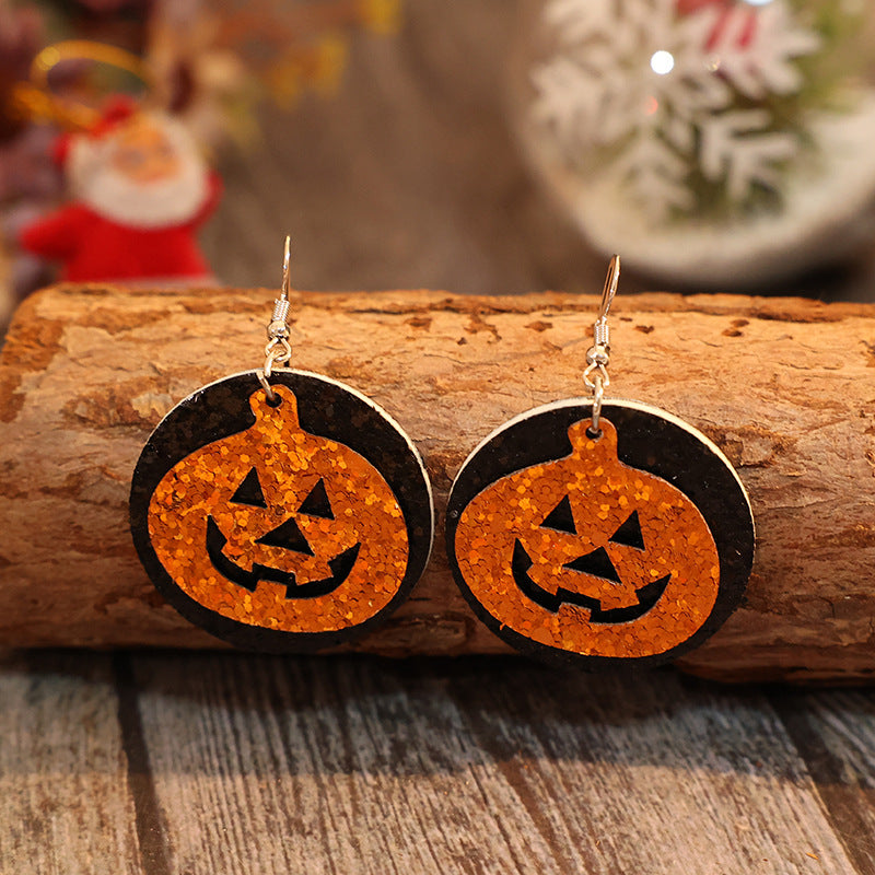 PU Leather Pumpkin Earrings - Tangerine One Size