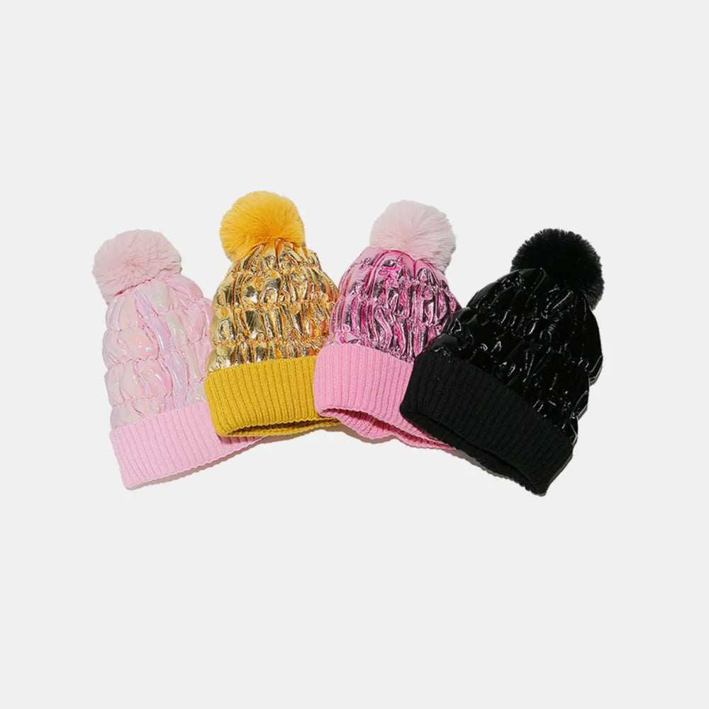 Thermal Knit Hat with Pompom -
