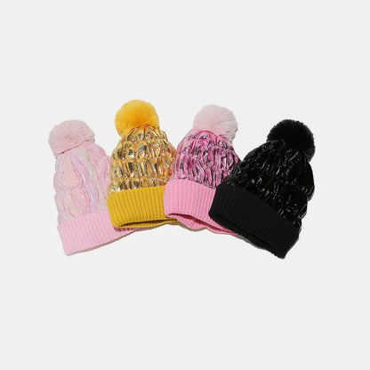 Thermal Knit Hat with Pompom -