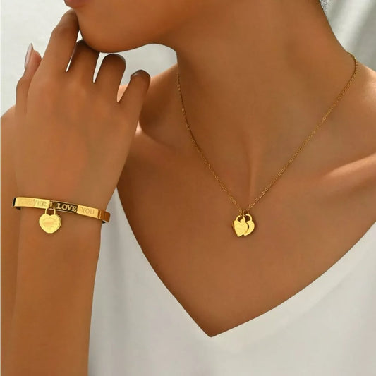 Gold-Plated Heart Jewelry Set - Gold One Size