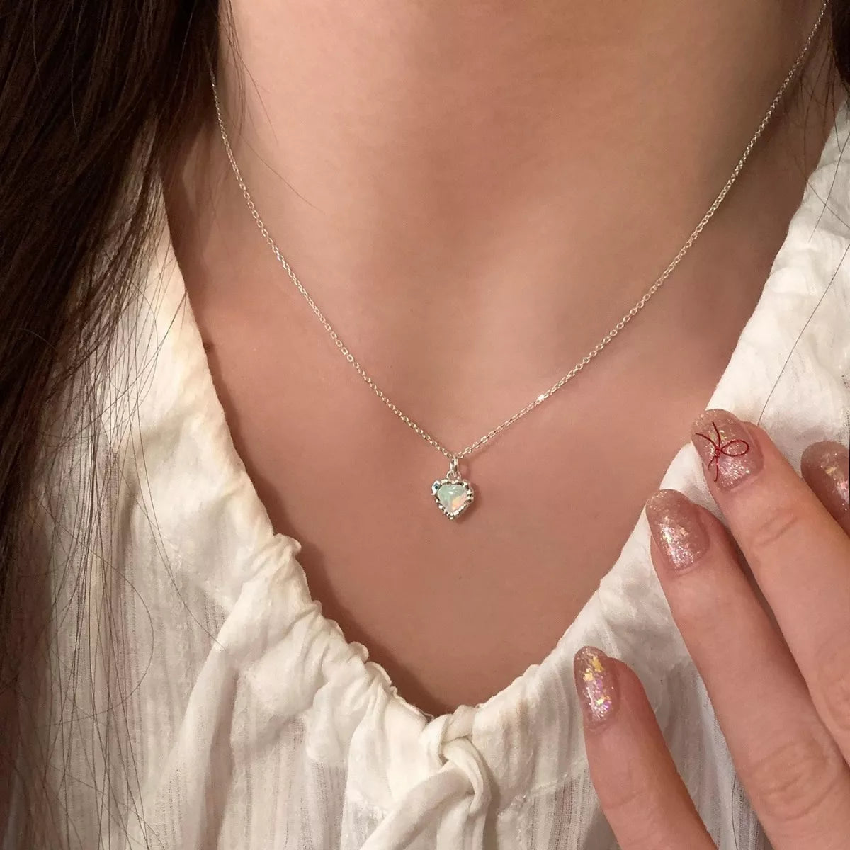 Sterling Silver Zircon Heart Necklace -