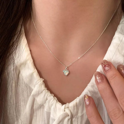 Sterling Silver Zircon Heart Necklace -