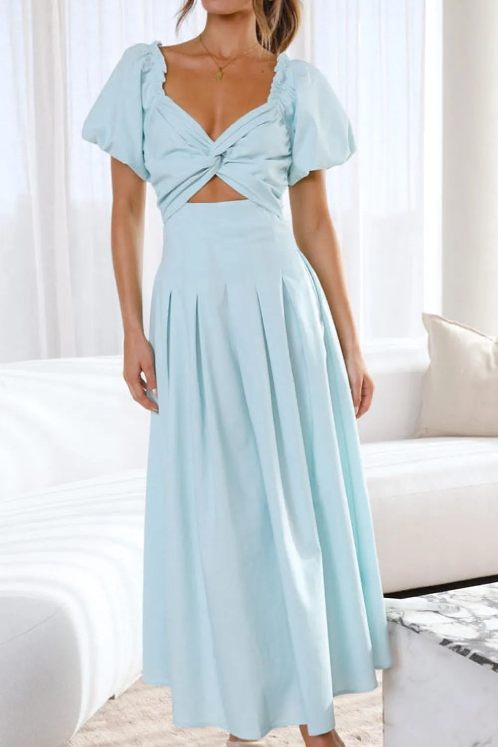 Sweetheart Neck Puff Sleeve Dress -