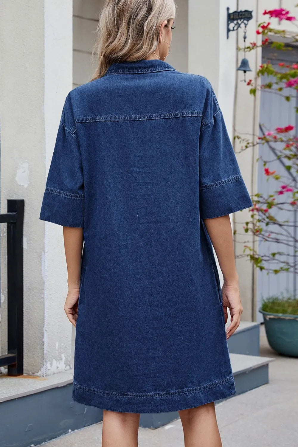 Johnny Collar Half Sleeve Denim Dress -