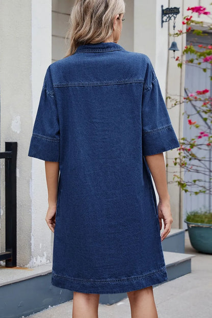 Johnny Collar Half Sleeve Denim Dress -