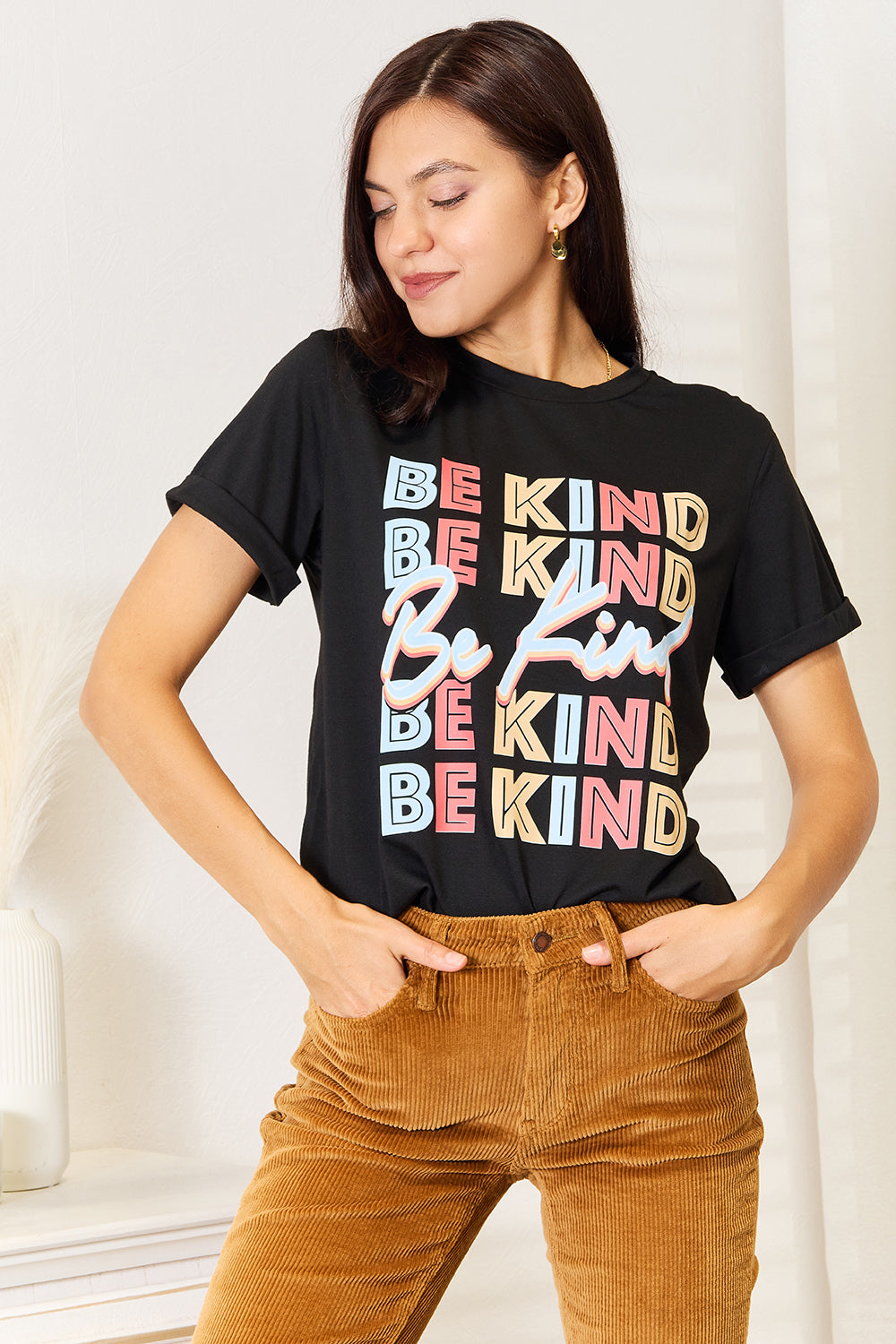 BE KIND Graphic Round Neck T-Shirt - Black