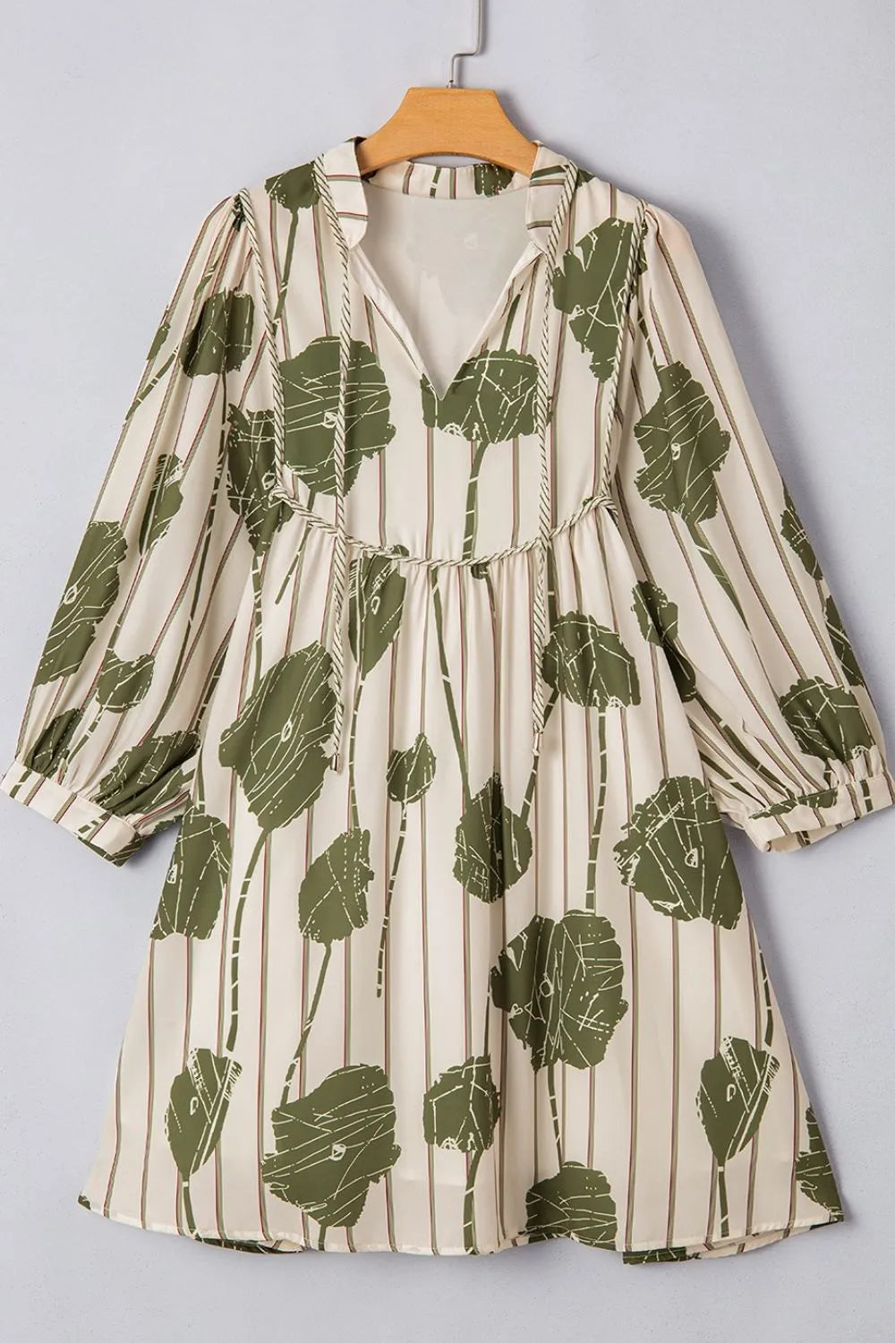 Printed Tie Neck Balloon Sleeve Dress -