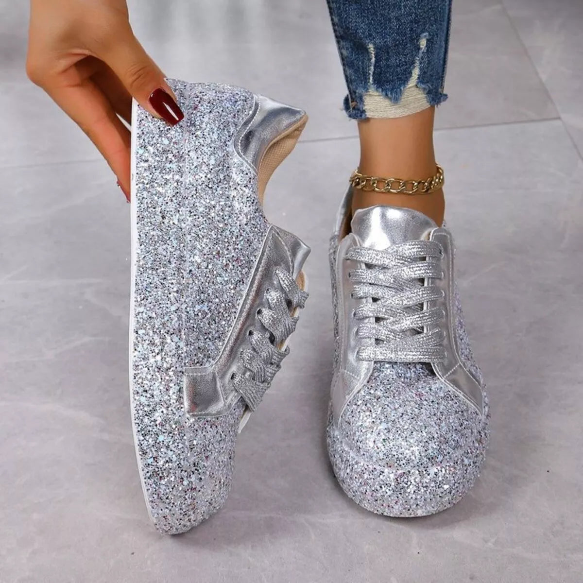 Sparkling Lace Up Sneakers -