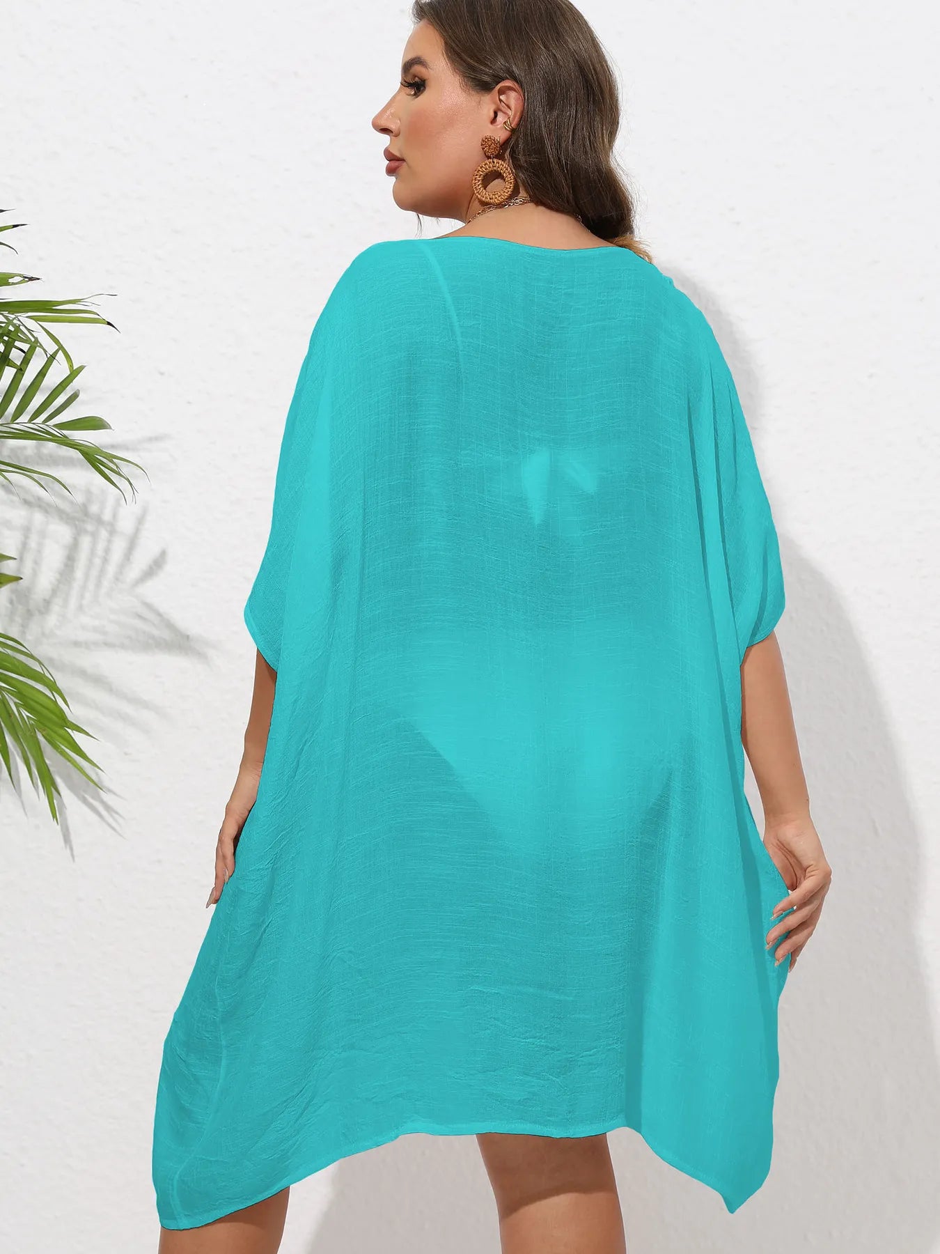 Crochet Trim V-Neck Beach Cover-Up Dress -