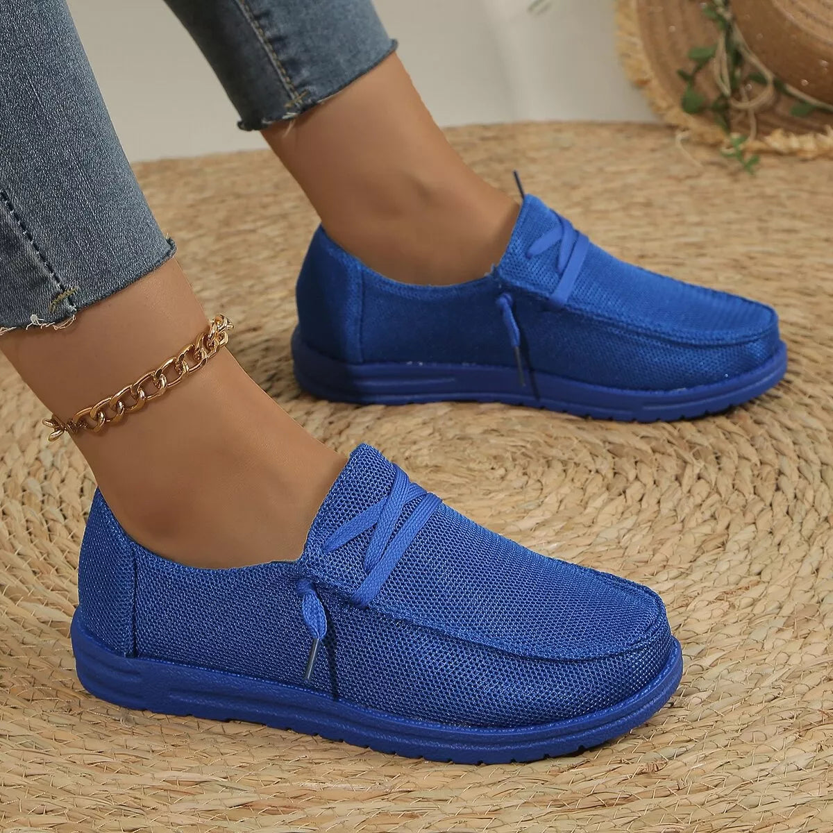 Round Toe Slip-Ons - Blue
