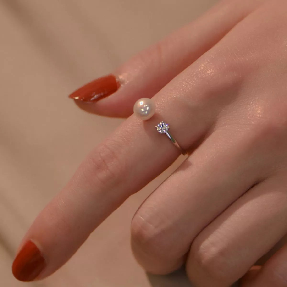 Sterling Silver Pearl Open Ring -
