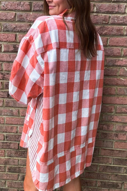 Plaid Collared Neck Long Sleeve Shirt Dress -