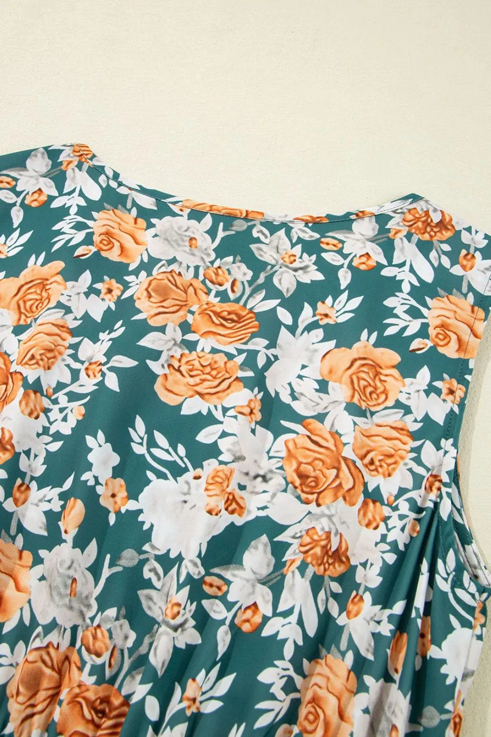 Floral Print Trimmed V-Neck Tie Waist Dress -