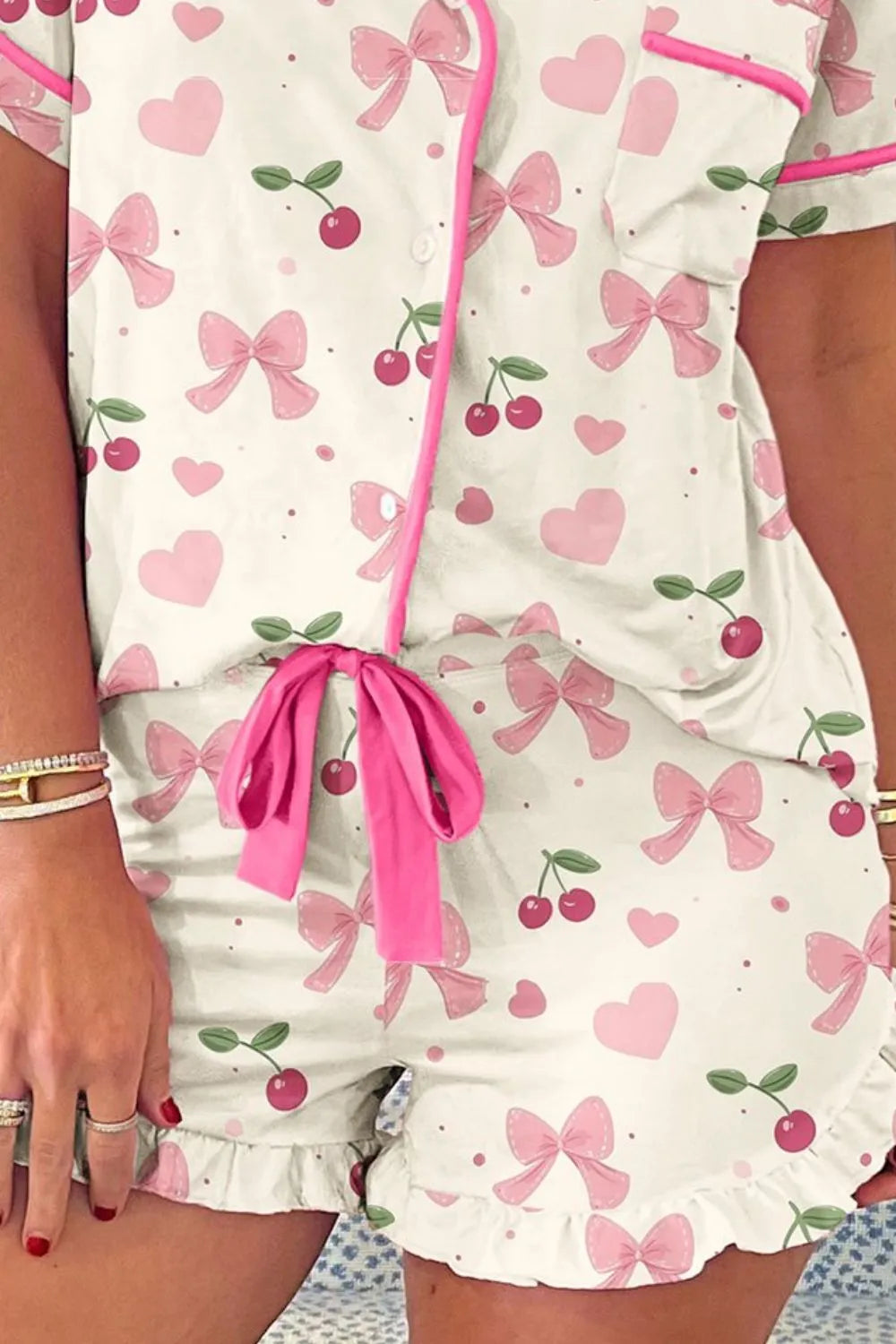 Printed Short Sleeve Top and Shorts Lounge Set -